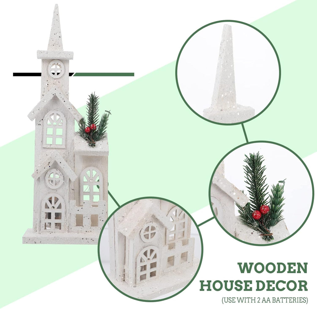 NUOBESTY Christmas LED Church Light House - Festive Wood Village Snow Scene Decor for Holiday Home