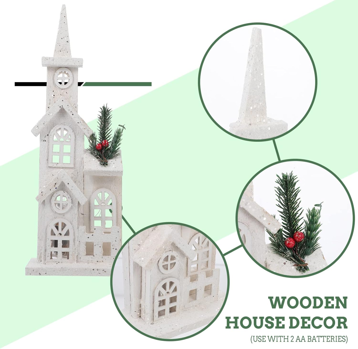 NUOBESTY Christmas LED Church Light House - Festive Wood Village Snow Scene Decor for Holiday Home