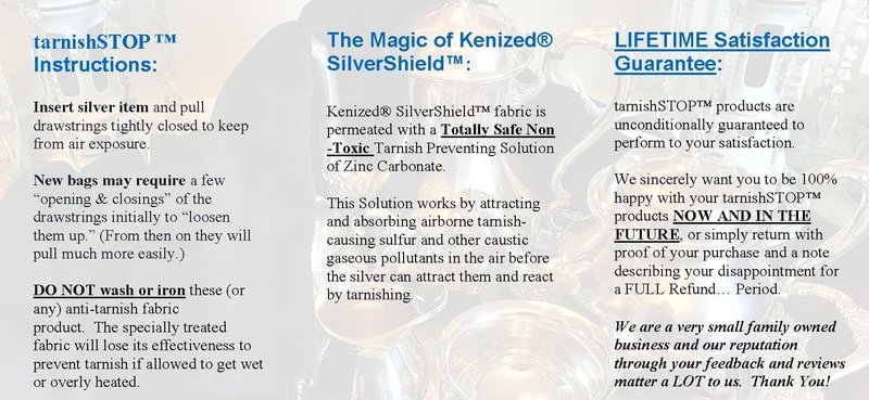 Save 3.00 | TarnishSTOP | USA Made | Luxury Anti-Tarnish Bag (18"x6", Black) | Silver Storage Bundle with Tarnish Removal Polishing Cloth for Silverplate, Sterling, Jewelry & Flatware
