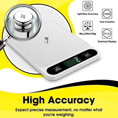 Mik-Nana Digital Kitchen Scale - 22lb/10kg Capacity, Precise 1g Graduation, Easy Clean Stainless Steel