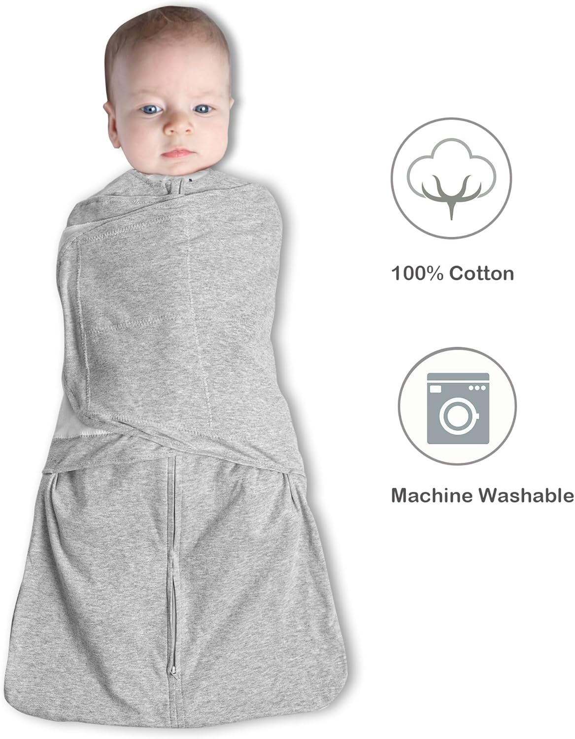 Skiennix Baby Sleep Sack Swaddle - 3-Way Adjustable Wearable Blanket | 100% Organic Cotton, 3-6 Months, 12-18 lbs, 1.0 TOG (Blue & Grey)