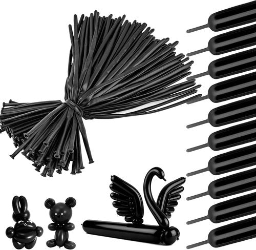 260 Premium Long Skinny Black Latex Balloons - Perfect for Twisting, Weddings & Birthday Parties