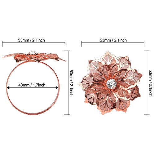 KPOSIYA Hollow Out Flower Napkin Ring Holder Metal Napkin Rings Set of 20 for Wedding Party Holiday Banquet Christmas Dinner Delicate Serviette Buckles Decor Favor (20, Flower-Rose Gold)