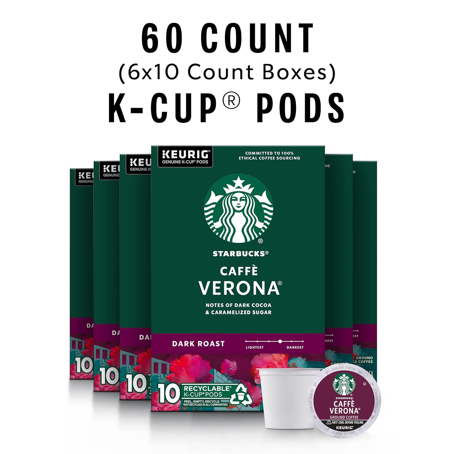 Starbucks K-Cup Coffee Pods - Dark Roast Caffè Verona for Hot or Iced Coffee | 60 Count
