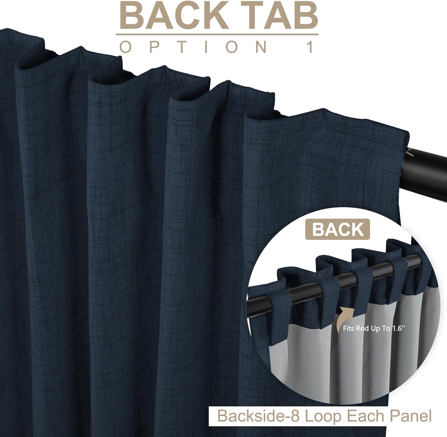 Skiennix 100% Blackout Linen Curtains - Thermal Insulated Drapes for Bedroom | 50" W x 90" L, Navy
