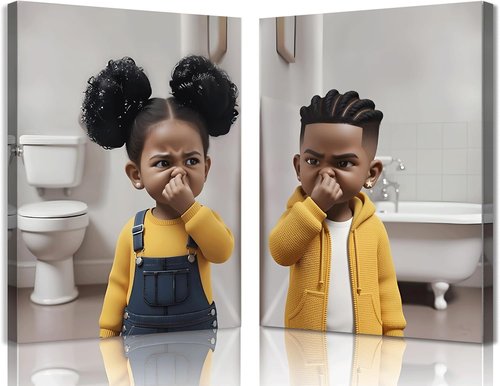 Funny Bathroom Wall Art by African American Artists - Cute Kids Stank Face Decor | 8x10in Prints