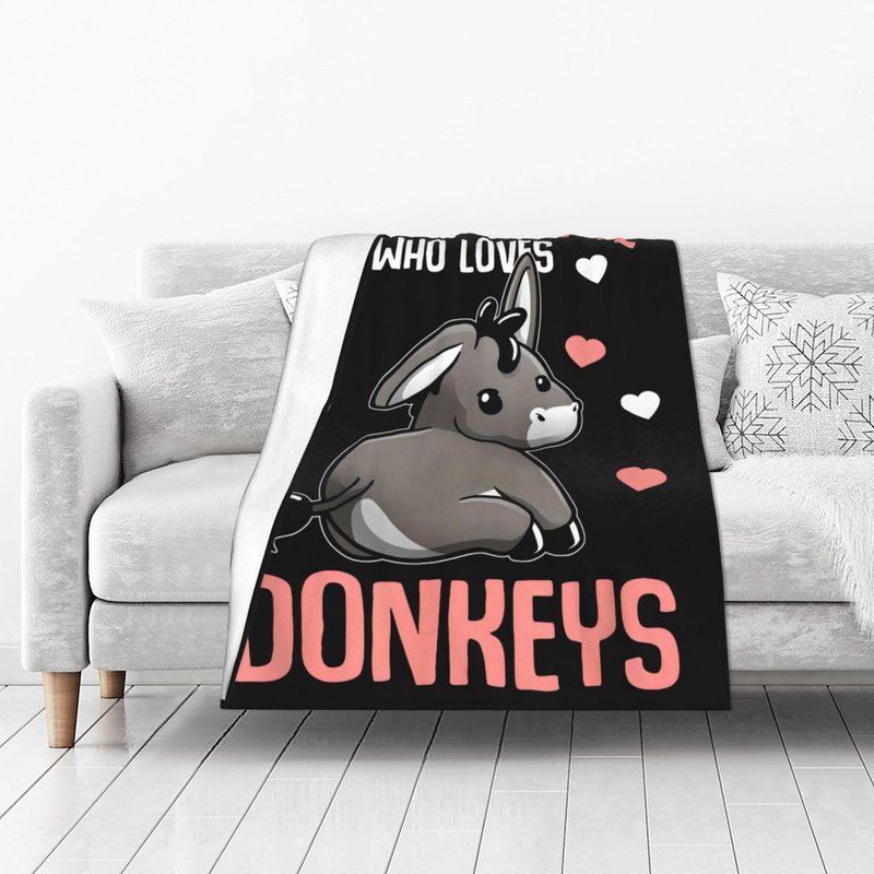 Funny Donkey Blanket Just A Girl Who Loves Donkeys Throw Blankets for Girls Boys Kids Plush Cozy Flannel Fleece Ultra Soft Fuzzy Animal Party Blanket 50"X40"