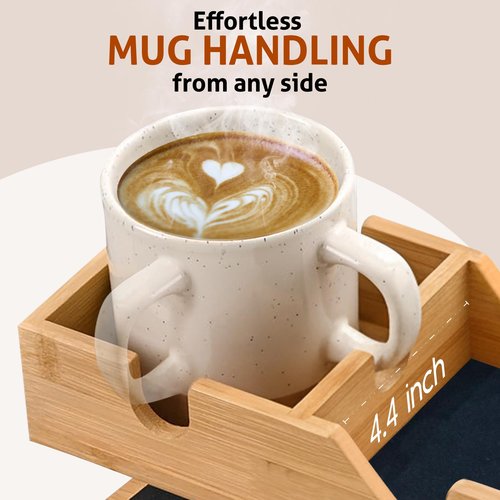 Couch Armrest Table Set of 2 - with Detachable Couch Cup Holder Tray | Foldable Non-Slip Bamboo Sofa Arm Tray for Remotes, Phones, Drinks and Snacks | Space-Saving Arm Rest Table - 17.7" x 12.8