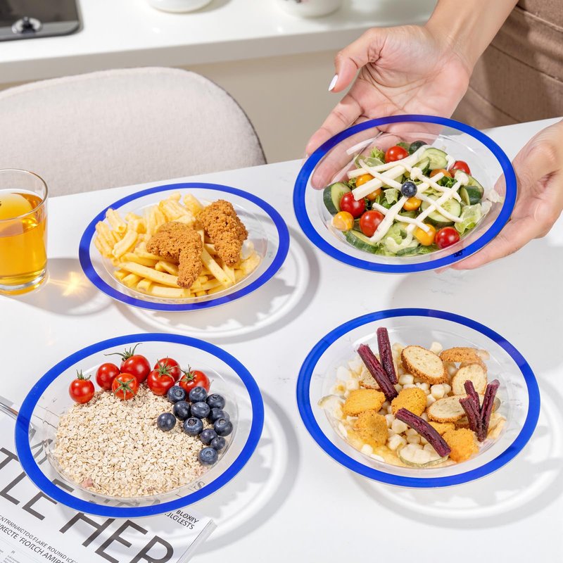 Liacere 60Pcs Blue Plastic Bowls - Disposable Clear and Blue Bowls - 12OZ Premium Heavy Duty Plastic Soup Bowls for Wedding &Independence Day