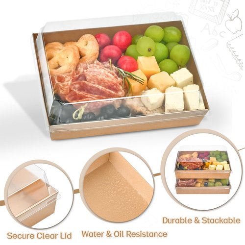 Ocmoiy 7x5 Inch Charcuterie Boxes with Clear Lids, 50 Pack Paper Bakery Boxes with Window, Disposable Take Out Food Containers for Sandwiches, Strawberries, Cookies, Cupcakes (Brown)