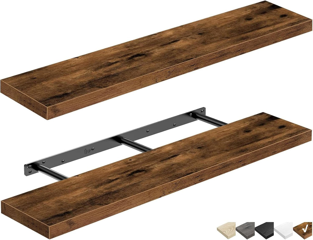 QEEIG Floating Shelves - Extra Long 47.2" Rustic Brown Wall Shelf Set of 2 for Home Decor & Display