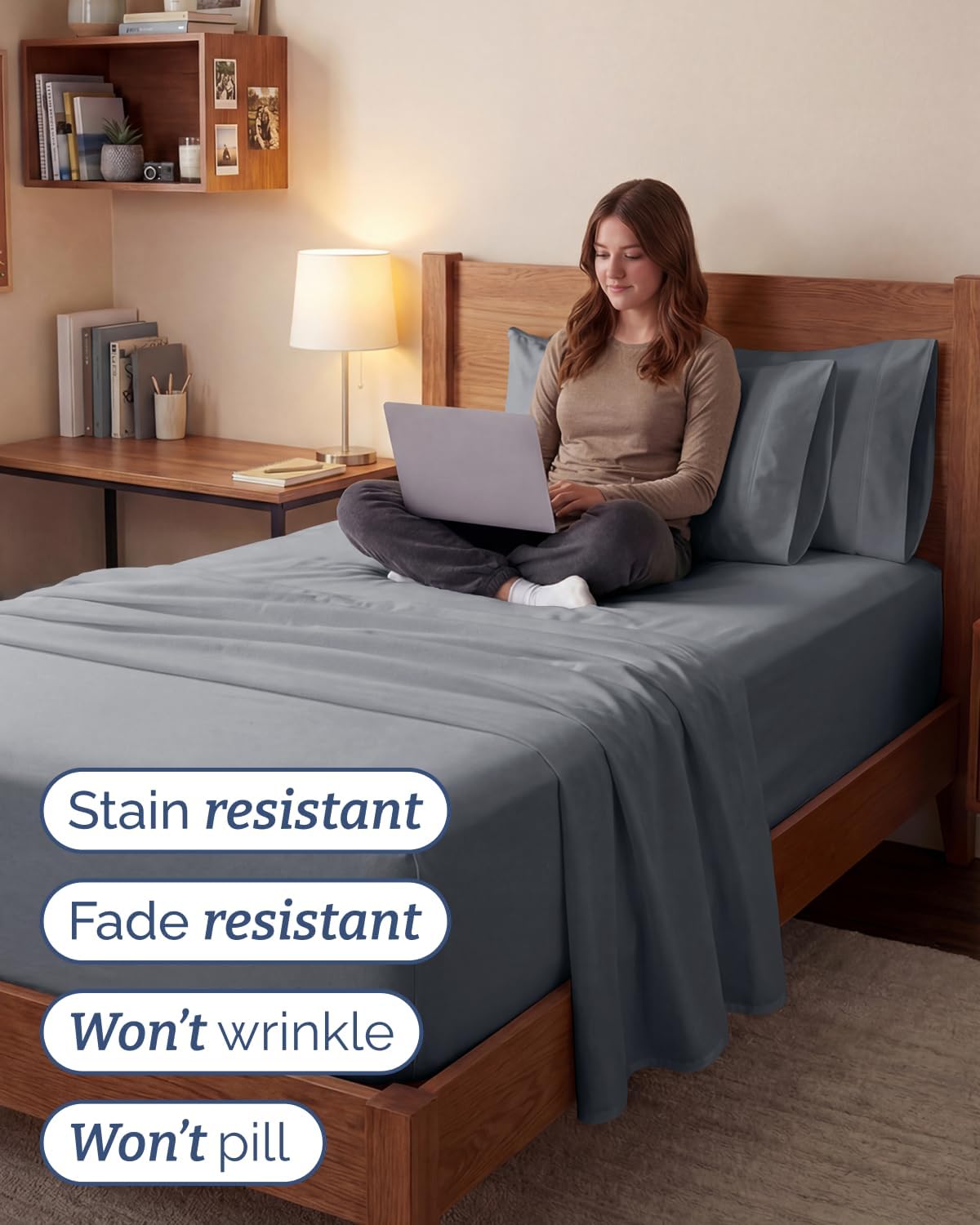 Skiennix Extra Deep Twin XL Sheet Set | 4-Piece Breathable Cooling Bedding - Soft, Wrinkle-Free, Steel Blue