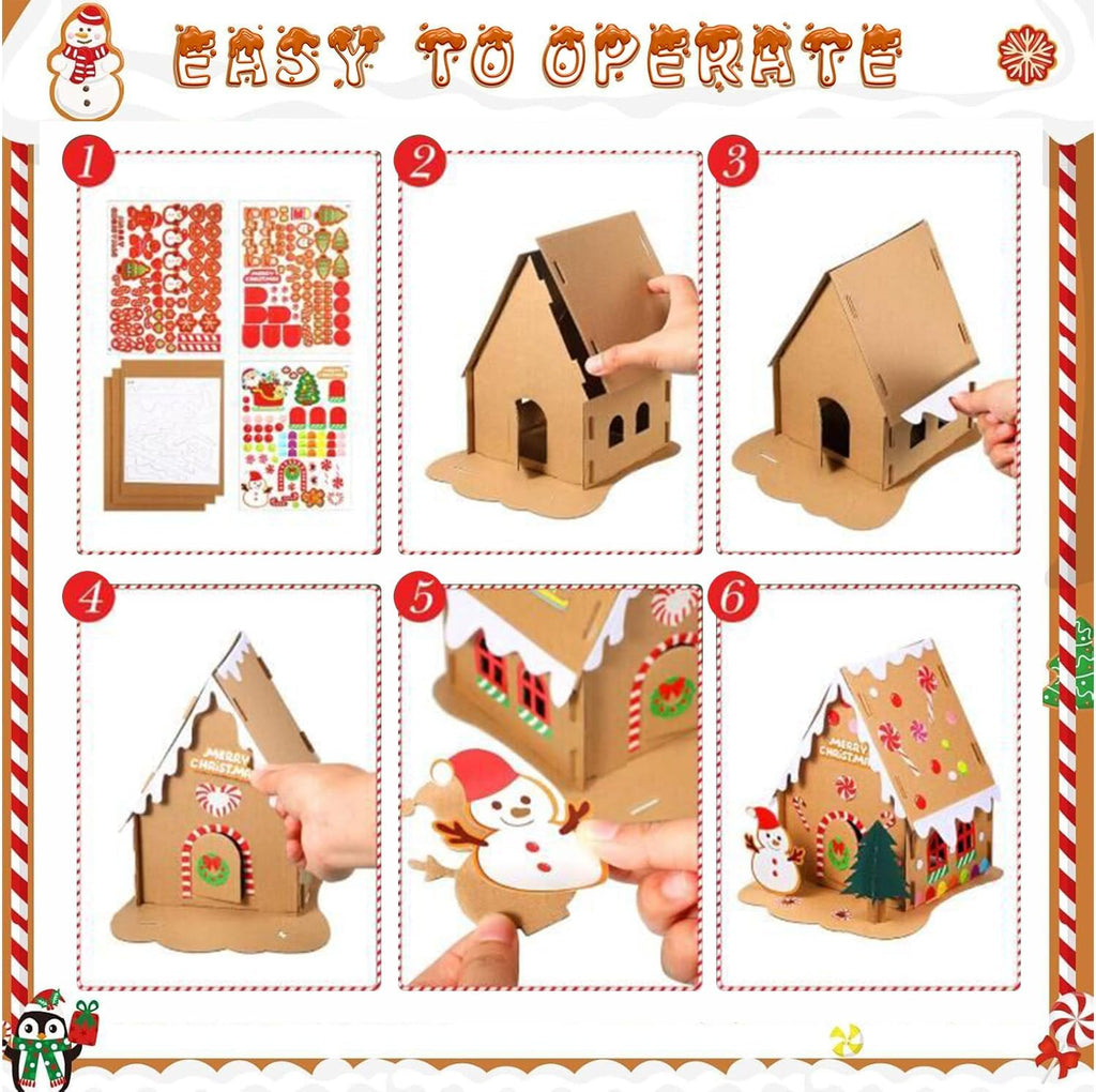 Skiennix Christmas Gingerbread House DIY Kit - 12 Pack Cardboard Houses for Kids & Adults, Festive Holiday Fun