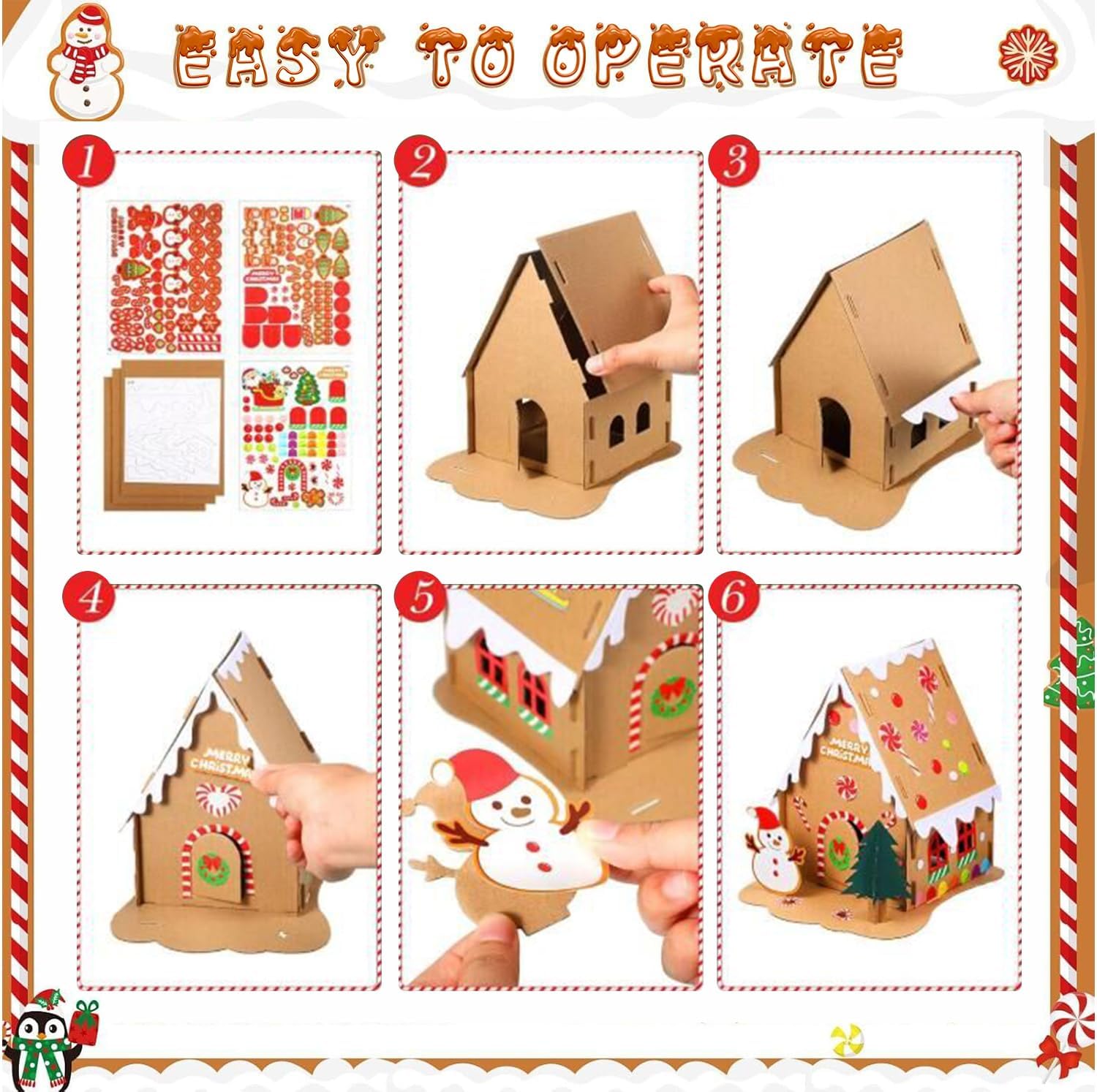Skiennix Christmas Gingerbread House DIY Kit - 12 Pack Cardboard Houses for Kids & Adults, Festive Holiday Fun