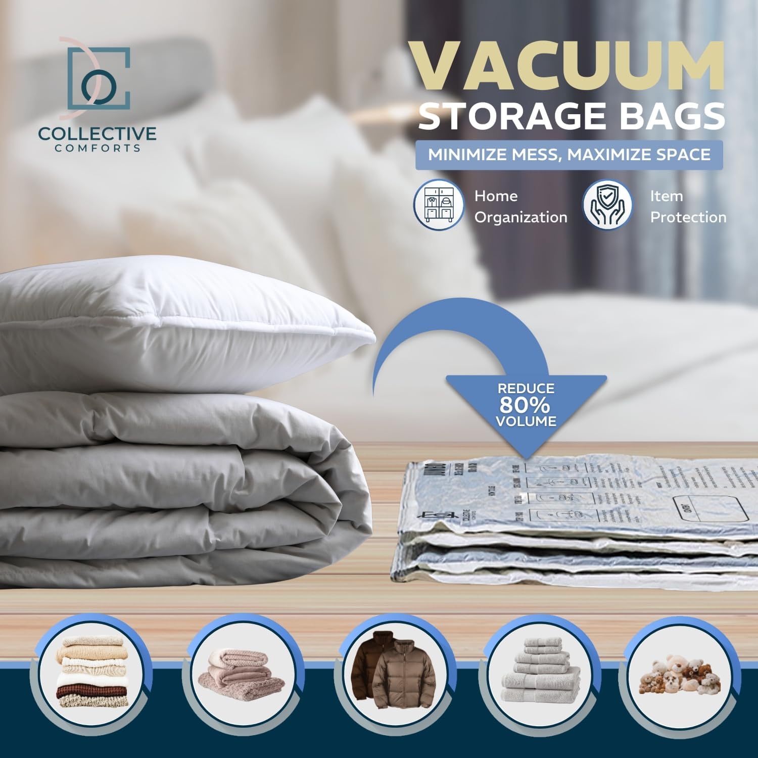 Vacuum Storage Bags by [Brand Name] - 8 Pack of 4 XXL & 4 Jumbo Compression Bags for Bedding & Clothing