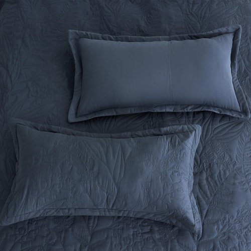 HZ & HY Botanical Oversized King Bedspread 128x120 Extra Wide, Leaves Pattern Stitching Quilt Set, Elegant & Fresh Style Bedding Cover, Reversible, Lightweight 5 Piece Set, Navy