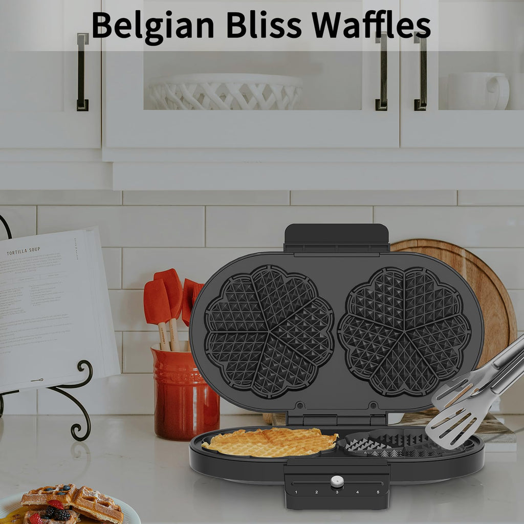 Electric Heart-shape Waffle Maker: 5-Temp Control & Fast Heating - White Round Shape with Non-Stick Scratch-Resistant Coating for Belgian Waffles （Single-plate）