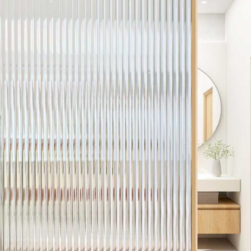 Beautyhero Adhesive Reeded Glass Window Privacy Film, Shatterproof Fluted Frosted Glass Clings, Waterproof 3D Decorative Window Coverings for Bathroom, Cabinet, Front Door, 35.4 x 78.7 Inch