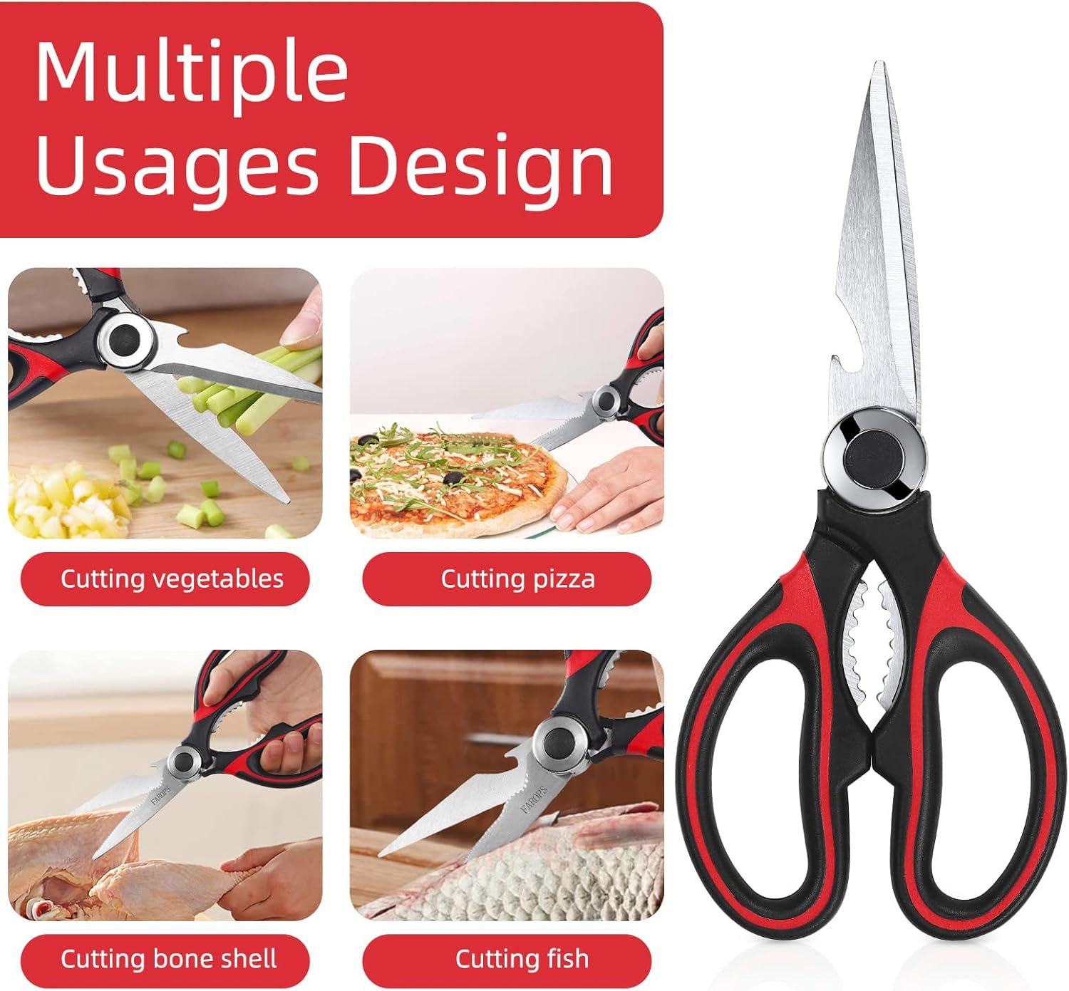 Raptor Kitchen Scissors - Heavy Duty Stainless Steel Multi-Function Shears | Dishwasher Safe, 2-Pack