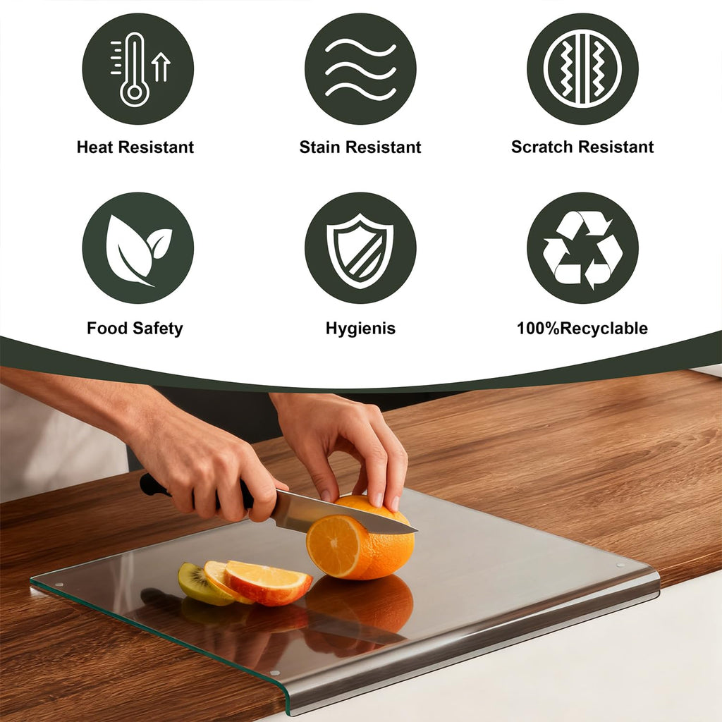 Tempered Glass Cutting Board for kitchen with Counter Lip, Glass Chopping Board, Scratch-Resistant,Non-Slip (Gray)