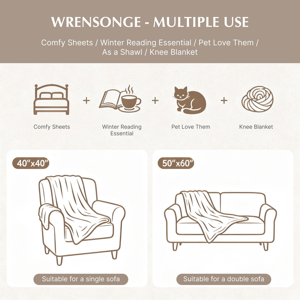 WRENSONGE Chunky Knit Blanket Throw Dark Grey Large Soft Fluffy Cable Knit Crochet Throw 100% Hand Knitted Blanket for Couch Bed(40"x40")