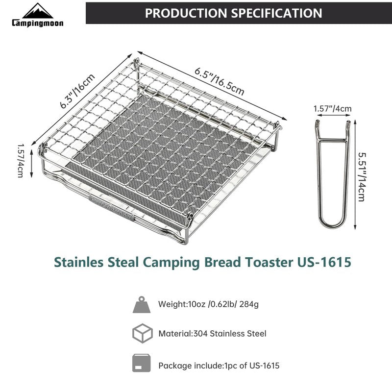 Campingmoon Camping Bread Toaster Folding Camp Stove Toaster Gas Fire BBQ Grill Portable 304 Stainless Steel Cooking Grill With Anti Scalding Mesh Fork