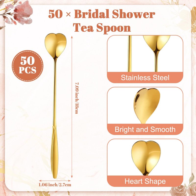 Skybooly 50 Sets Bridal Shower Tea Party Favors for Guests Heart Spoon Kraft Paper Envelopes for Tea with Thank You Cards and Organza Bags Wedding Souvenir Gifts