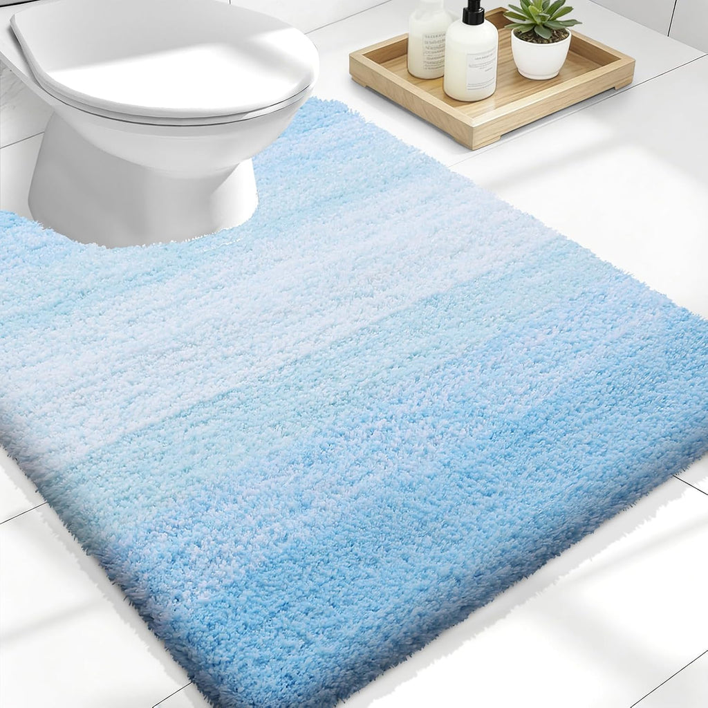 OLANLY Luxury Toilet Rugs - Extra Soft Microfiber U-Shaped Bath Mat 24x20 | Non-Slip Sky Blue
