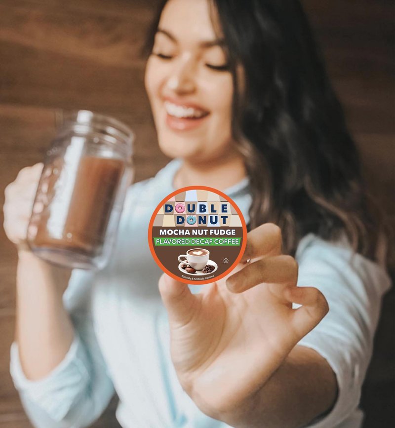 Double Donut Coffee Medium Roast Decaf Coffee Pods, Mocha Nut Fudge Flavored, for Keurig K-Cup Machines, 72 Single-Serve Capsules per Box
