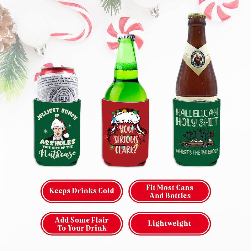 Christmas Vacation Decorations, 8 Pcs Funny Holiday Can Cooler Sleeves, 12 oz Reusable Can Covers for Beer Beverage Drinks, Griswold Family Christmas Vacation Merch Gifts, Xmas Party Decor Supplies