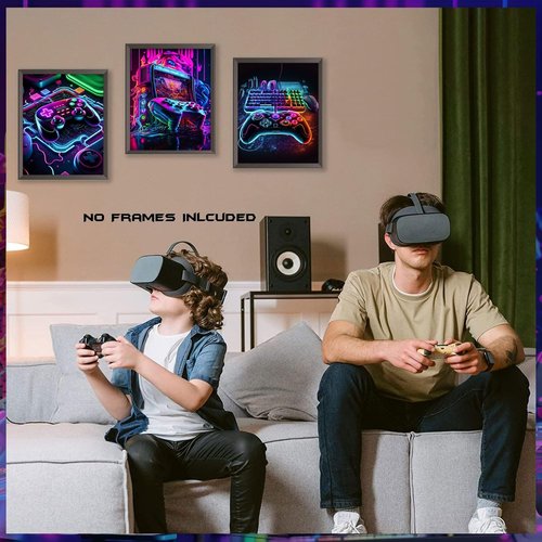 BGFCE Game Room Decor - Set of 3 Neon Gaming Canvas Posters | 12x16 Inch Unframed Art for Boys' Bedrooms