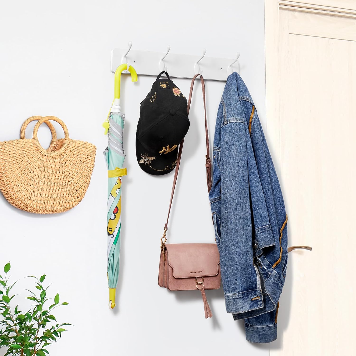 OUTNILI Broom Holder - Wall Mounted Coat Rack Bundle for Space-Saving Organization