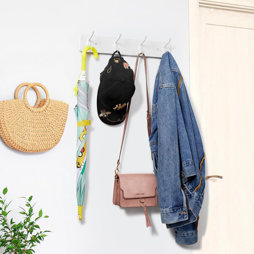 OUTNILI Heavy Duty Coat Rack - Wall Mounted White Coat Hooks for Jackets, Hats, and Towels | Perfect for Entryway and Mudroom