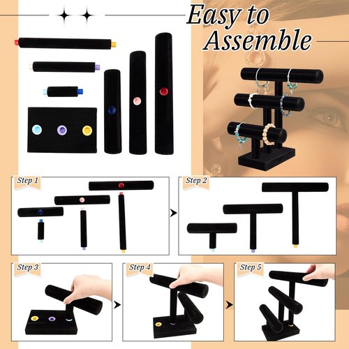 Barydat 7 Pcs Black Velvet Jewelry Display Set for Shows, Necklace Bracelet Holder Jewelry Bust Holder Stand Ring Display Stand for Selling Craft Showcase Organizer
