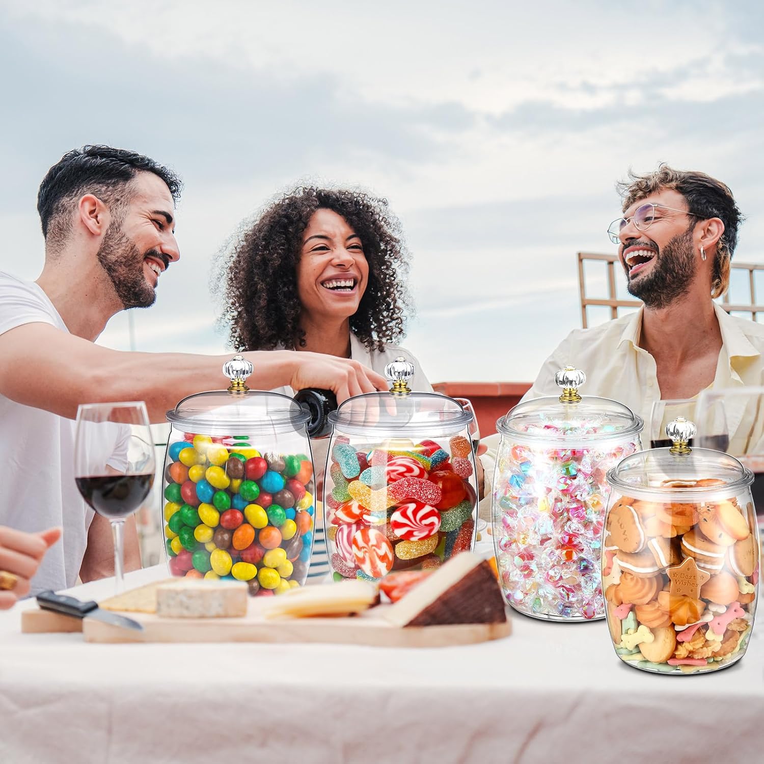 Nuogo 6 Pcs Clear Plastic Candy & Cookie Jars - Airtight Decorative Containers (42 oz, Classic)
