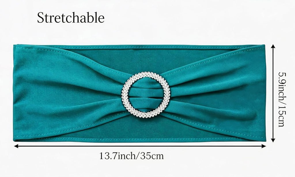 Skiennix 50 Pack Dark Turquoise Chair Sashes - Elegant Teal Bows with Buckles for Weddings & Events