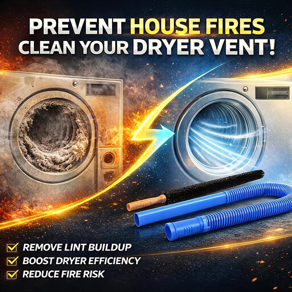 Skiennix Dryer Vacuum Hose Attachment - Universal Lint Removal Tool with Flexible Hose & Brush | Blue