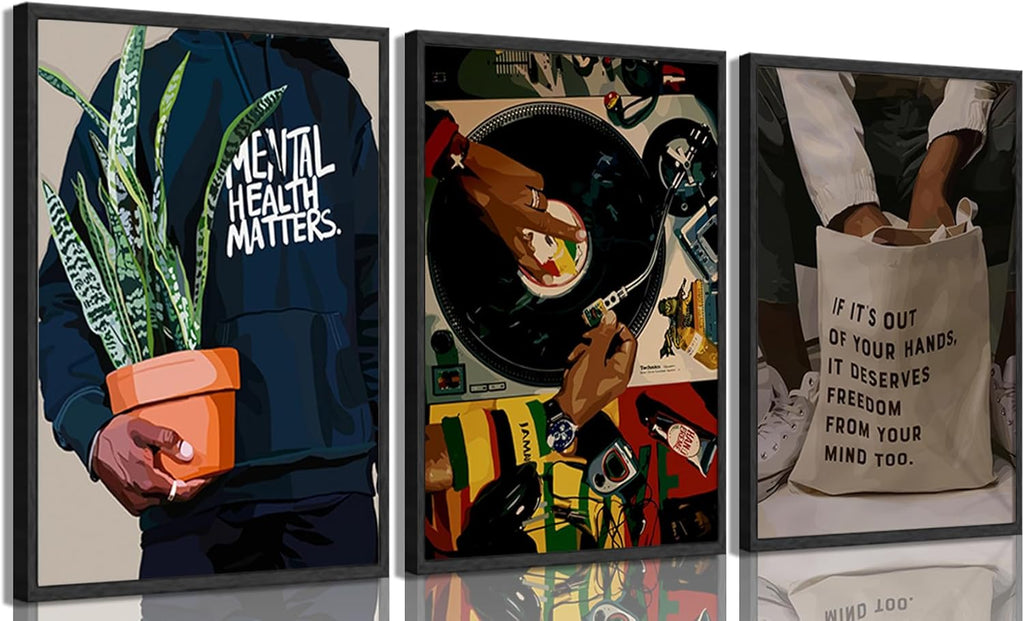 Skiennix Black Men Wall Art Set of 3 | Stylish African American DJ Poster Prints - 12x16in Decor