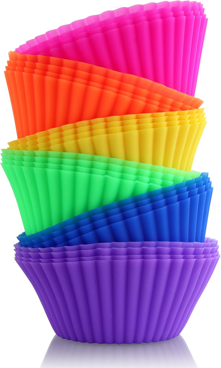 New Star Foodservice Reusable Silicone Baking Cups - Set of 24 Colorful Cupcake Liners