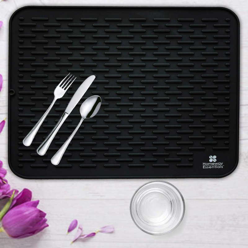 Silicone Dish Drying Mat - 21 x 18 - Extra Large Counter Top Dish Draining Sink Mat, Large Silicone Trivet (EXTRA LARGE, GREY)