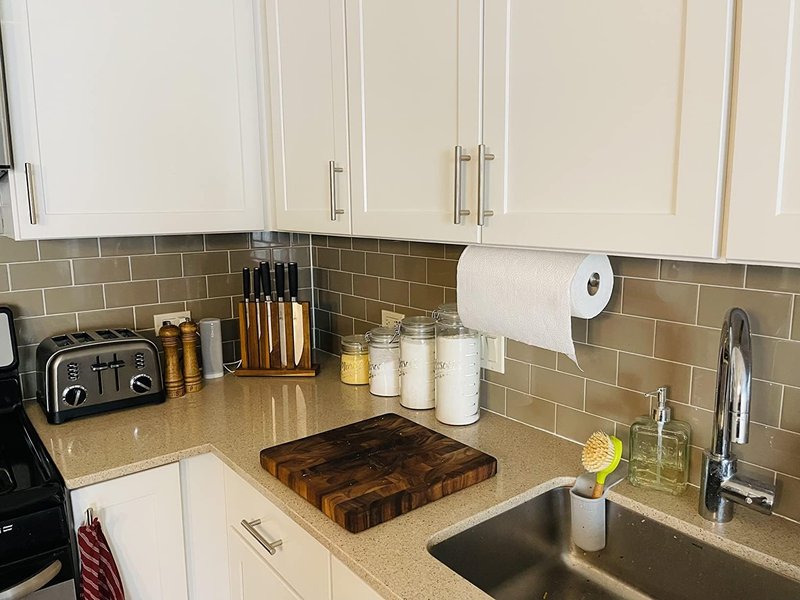 2nd Gen Paper Towel Holder Under Cabinet No Drilling, [More Sturdy] Self Adhesive or Drilling Paper Towel Holder Wall Mount for Kitchen, RV, [Fit Mega Paper Towel Roll] SUS304 Stainless Steel