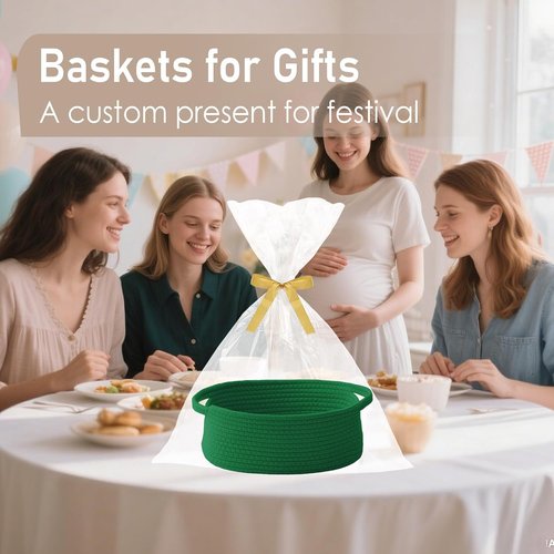 JMvicyroam Woven Storage Baskets - Small Rope Bins with Handles for Organizing Shelves | Green, 3-Pack