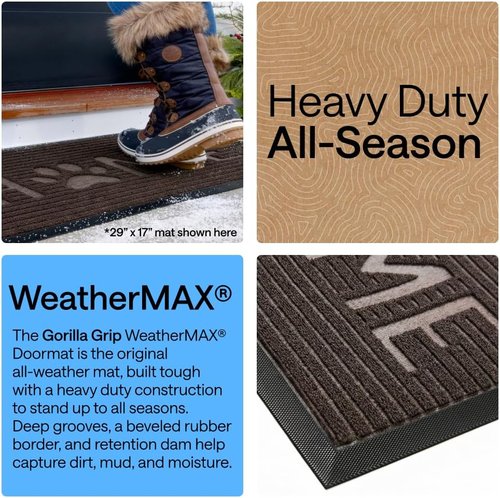 GORILLA GRIP Waterproof All-Season WeatherMAX Doormat - 35x23 Natural Rubber | Stain & Fade Resistant, Easy Clean Espresso Mat