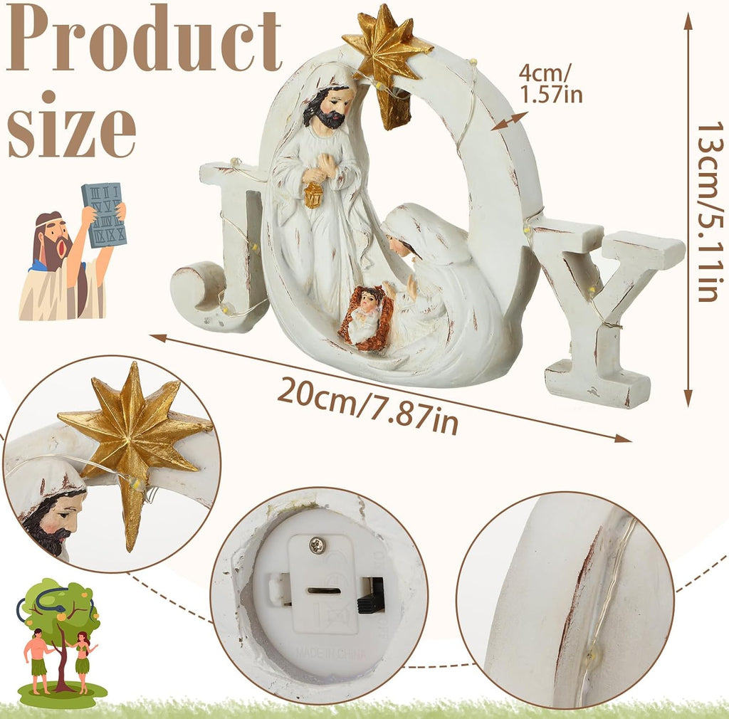 Soaoo Christmas Nativity Scene - LED String Lights with Holy Family Figures | Festive Indoor Decoration
