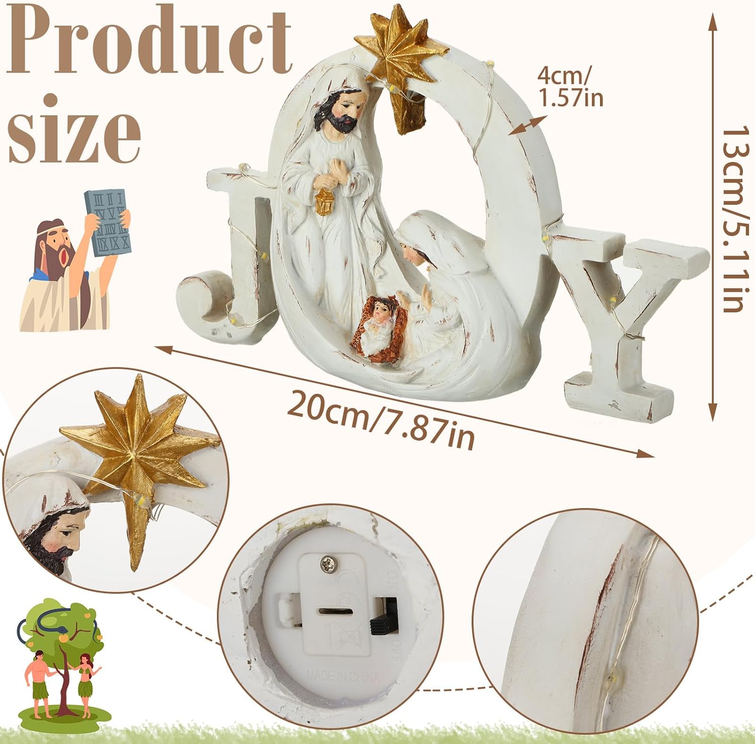 Soaoo Christmas Nativity Scene - LED String Lights with Holy Family Figures | Festive Indoor Decoration