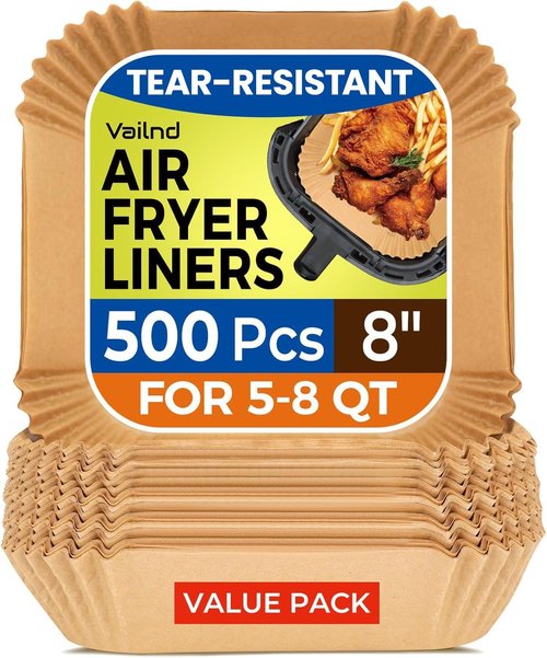 Air Fryer Liners | 500 Pcs Unbleached Parchment Paper - 8" Square, Non-Stick & Leakproof