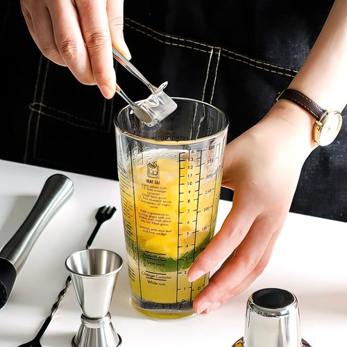 JNWINOG Cocktail Shaker Glass,Martini Shaker With Recipes on Side 13.5oz Mixed Drink Shaker with Glass Cup Professional Bar Tool with Scale Glass (Recipes)