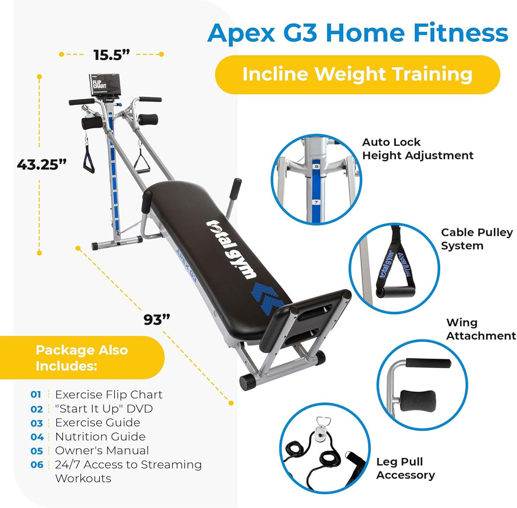 Total Gym Apex G3 - Incline Bodyweight Training Machine with 8 Resistance Levels & Squat Stand