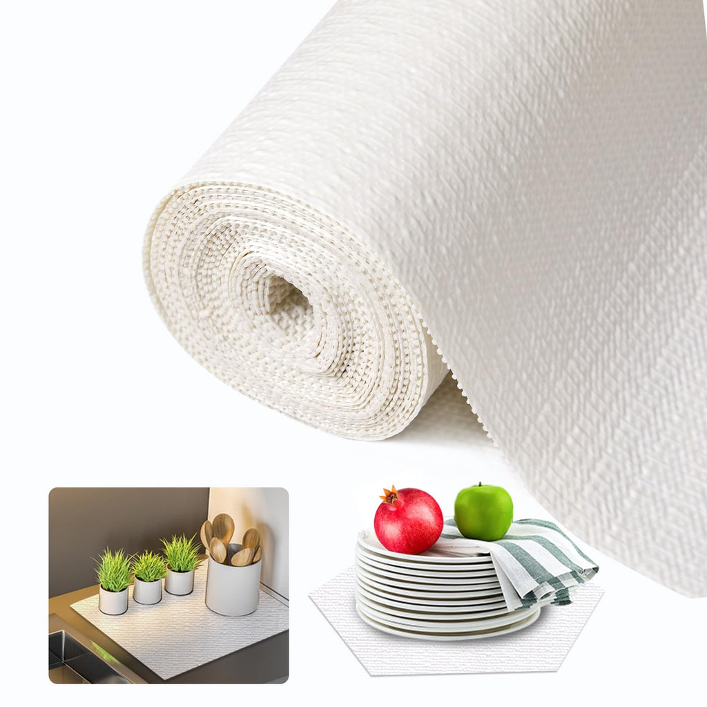Beautysaid Shelf and Drawer Liner for Kitchen Cabinet, Non Adhesive Non Slip Shelf Paper Waterproof Washable Thickened for Dresser Pantry Shelve Bathroom Protector Liner(White,18 in x 30 FT)