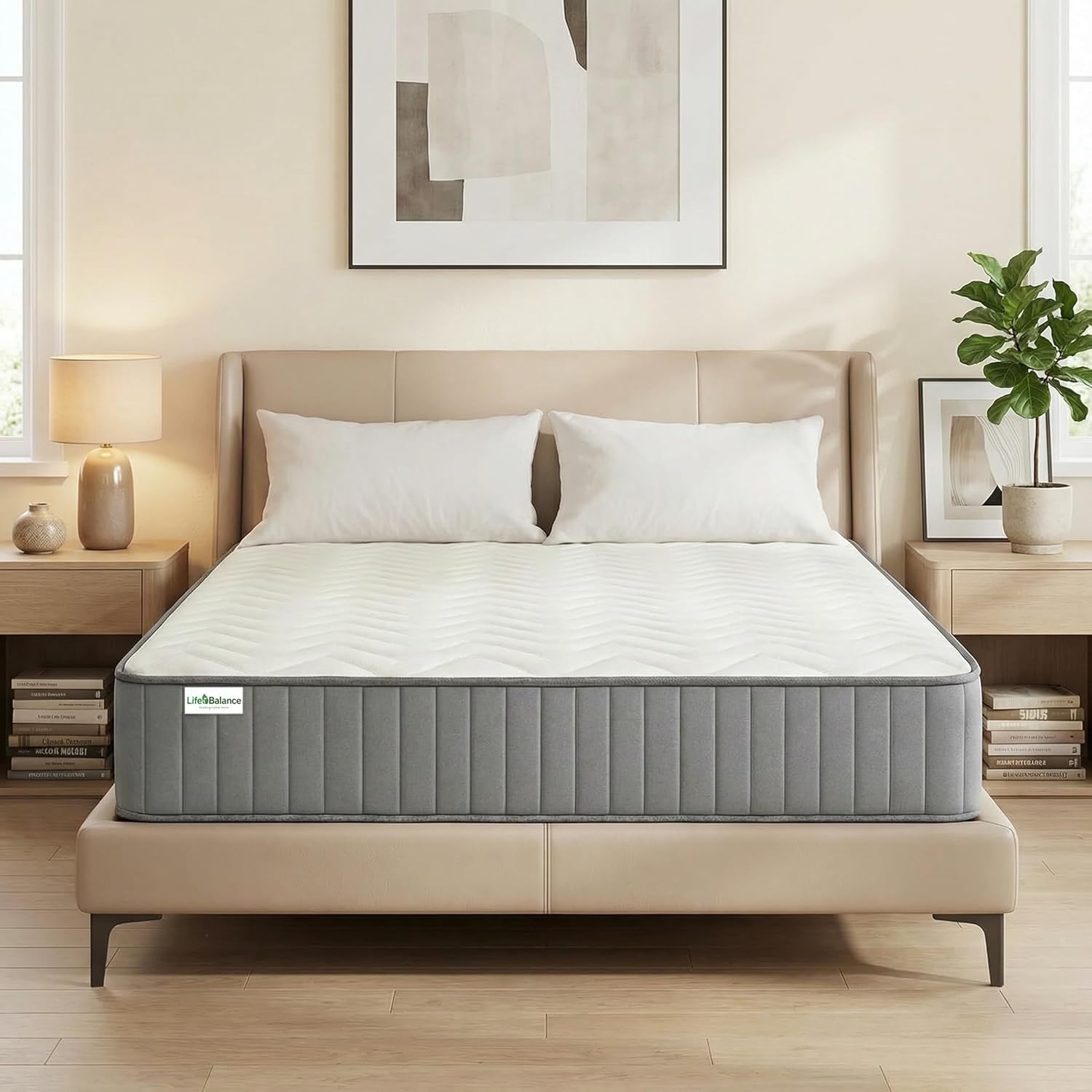 Serene 10 Inch King Hybrid Mattress - Premium Cooling Gel Memory Foam & Pocketed Coils for Spine Alignment & Pressure Relief, Medium Firm Feel, Fiberglass-Free, CertiPUR-US Certified